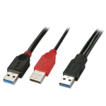 Lindy USB 3.0 Dual Power Kabel - Cavo USB - USB Tipo A, USB Tipo A (solo alimentazione) (M) a USB Tipo A (M) - USB 3.0 - 1 m - nero, rosso
